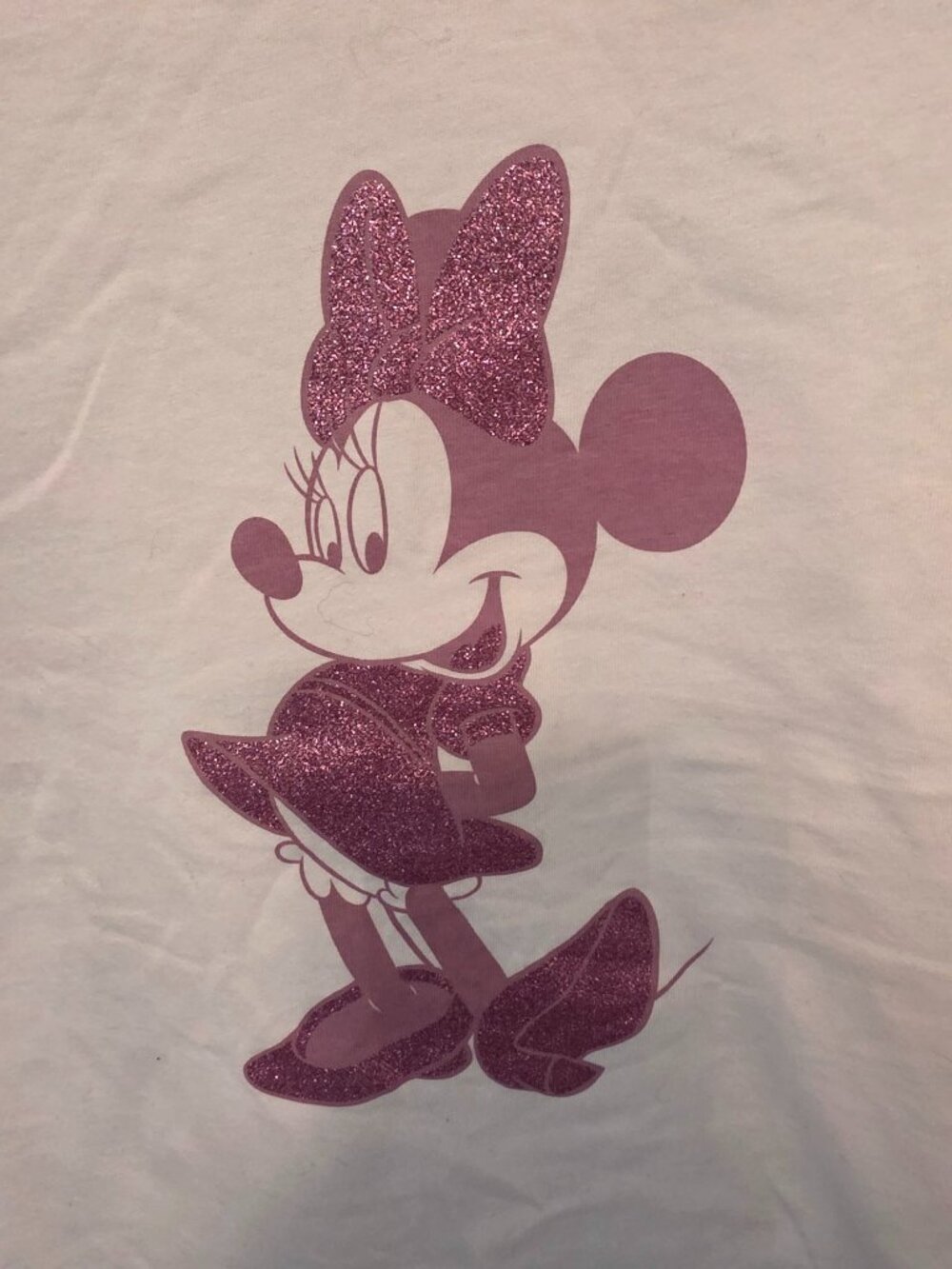 Disney Parks Ladies Pink Glitter Minnie Mouse Graphic V Neck Tee Shirt M NEW - Picture 2 of 9